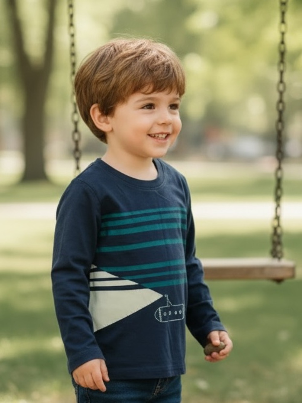 Tea Collection Boys Submarine Graphic Long Sleeve Shirt Size 4 - Blue & Teal